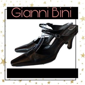 Gianni Bini Black Leather Heeled Mules 8.5